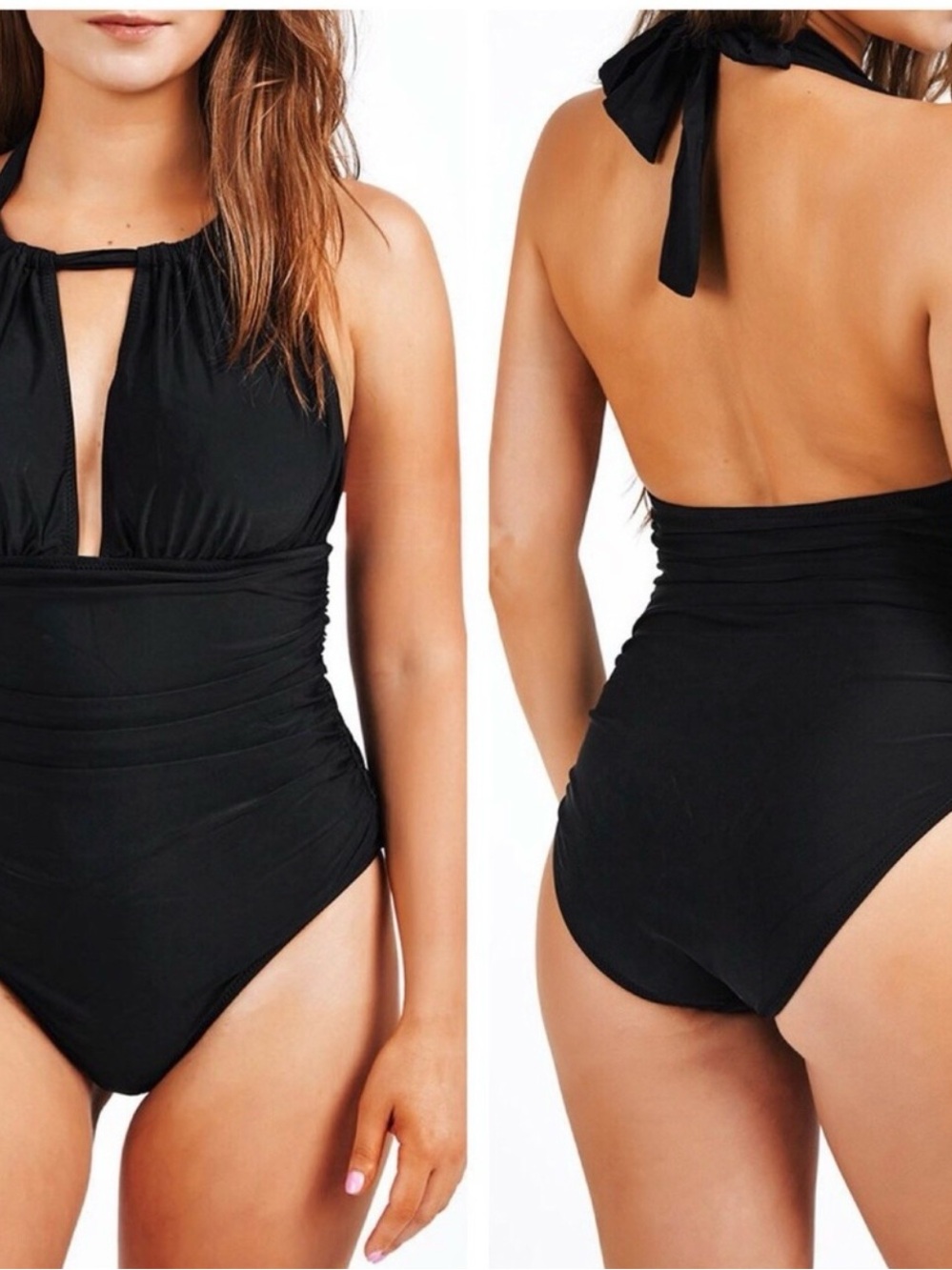 Cupshe Keep Secrets Black Halter Tummy Control One-Piece Swimsuit